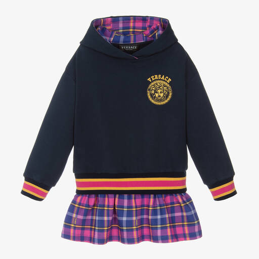 Versace-Robe écossaise bleu et violet Fille | Childrensalon Outlet