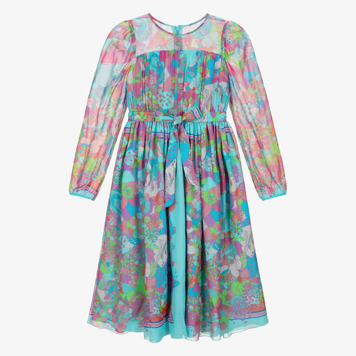 Versace-Girls Blue Silk Floral Summer Dress | Childrensalon Outlet