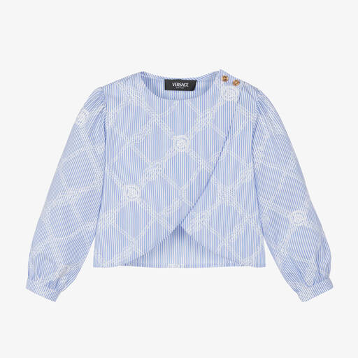 Versace-Girls Blue Stripe Medusa Blouse | Childrensalon Outlet