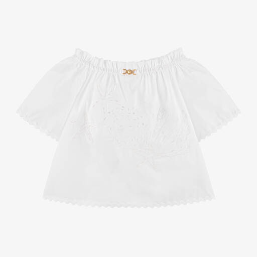 Versace-Белая хлопковая блузка Сангалло для девочек | Childrensalon Outlet