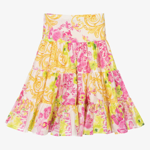 Versace-Элегантная кремовая юбка с цветочным узором для девочек | Childrensalon Outlet