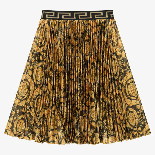 Versace-Girls Gold & Black Satin Barocco Skirt | Childrensalon Outlet