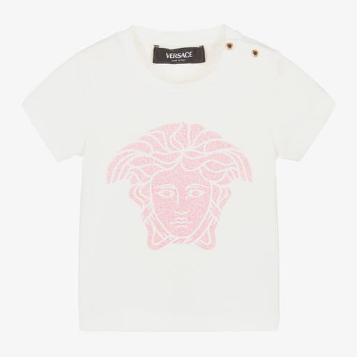 Versace-Girls Ivory Cotton Medusa T-Shirt | Childrensalon Outlet