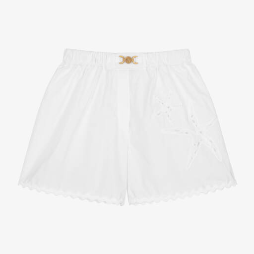 Versace-شورت نجمة البحر قطن لون أبيض للبنات | Childrensalon Outlet
