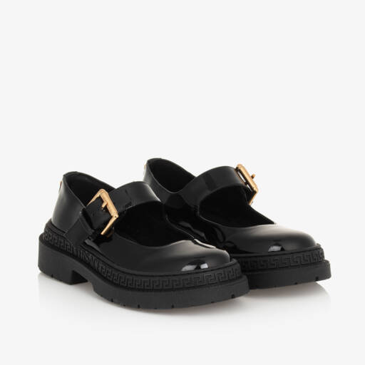Versace-حذاء بار جلد لون أسود للبنات | Childrensalon Outlet