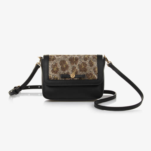 Versace-حقيبة يد بطبعة فهد جلد لون أسود للبنات (16 سم) | Childrensalon Outlet