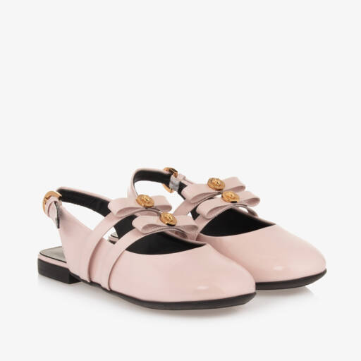 Versace-Girls Light Pink Leather Ballerinas | Childrensalon Outlet