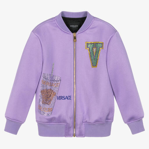 Versace-Girls Lilac Logo Bomber Jacket | Childrensalon Outlet