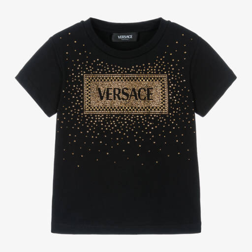 Versace-Girls Luxurious Black Crystal Tee | Childrensalon Outlet