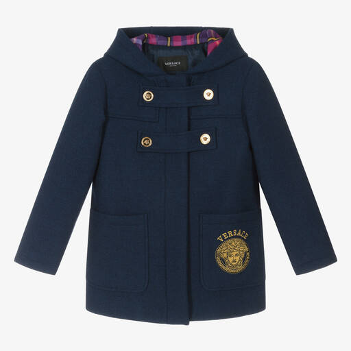 Versace-Duffle-coat bleu marine brodé fille | Childrensalon Outlet