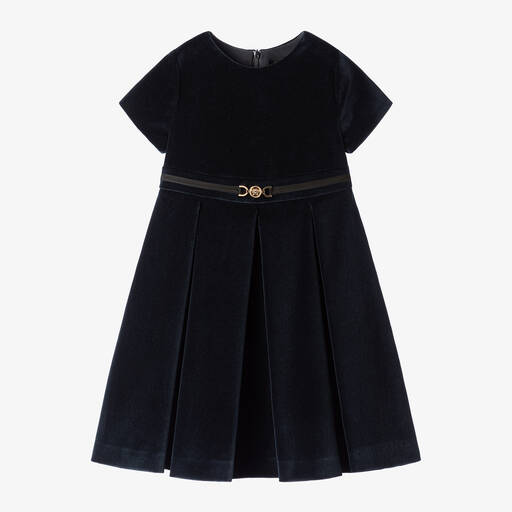 Versace-Girls Navy Blue Velvet Dress | Childrensalon Outlet
