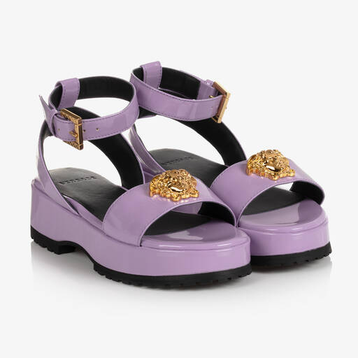 Versace-صندل جلد لامع لون بنفسجي للبنات | Childrensalon Outlet