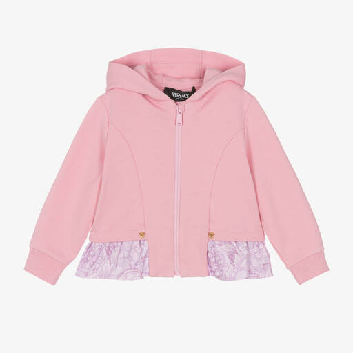 Versace-Girls Pink Barocco Cotton Zip Up Hoodie | Childrensalon Outlet
