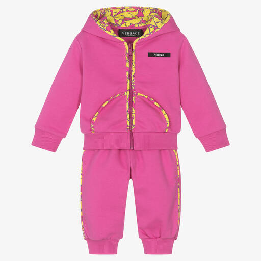 Versace-Survêtement rose en coton Barocco | Childrensalon Outlet