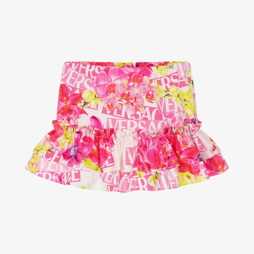 Versace-Girls Pink Cotton Floral Skirt | Childrensalon Outlet