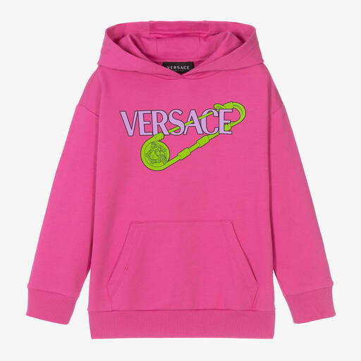 Versace-Girls Pink Cotton Logo Hoodie | Childrensalon Outlet