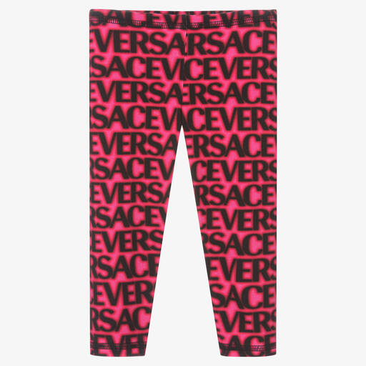Versace-Girls Pink Cotton Logo Leggings | Childrensalon Outlet