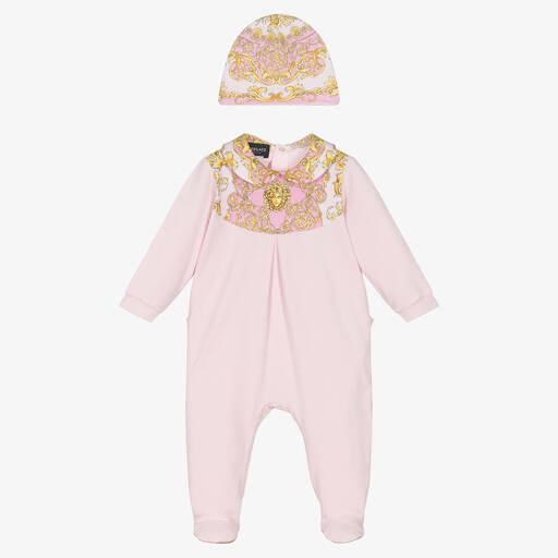 Versace-Girls Pink Cotton Medusa Babysuit Set | Childrensalon Outlet