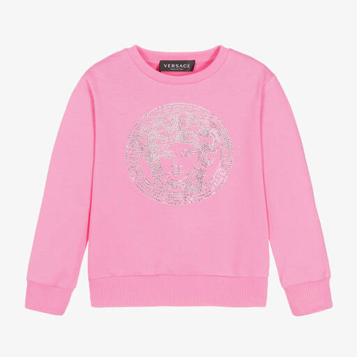 Versace-Sweat rose strassé Medusa fille | Childrensalon Outlet