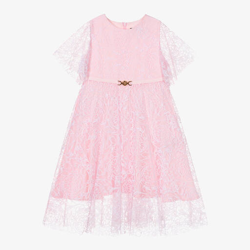 Versace-Girls Pink Floral Tulle Dress | Childrensalon Outlet