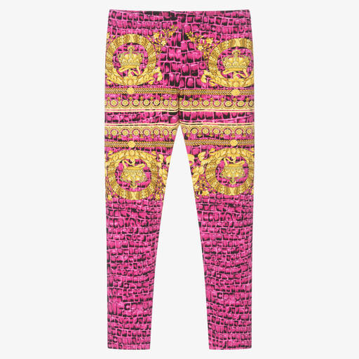 Versace-Girls Pink & Gold Barocco Crocodile Leggings | Childrensalon Outlet