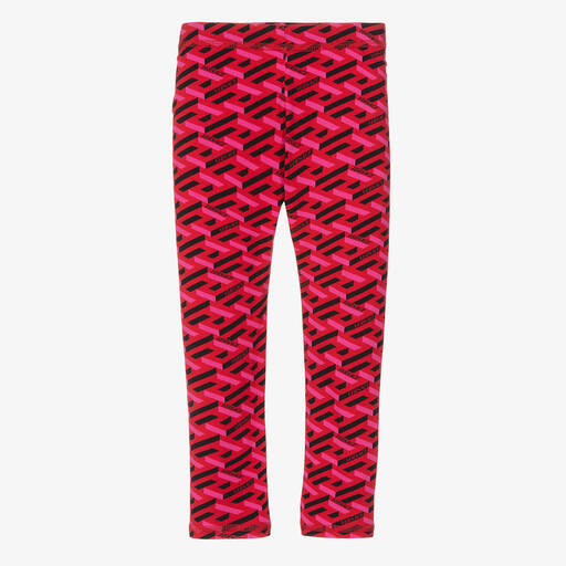 Versace-Розовые легинсы с принтом Greca для девочек | Childrensalon Outlet