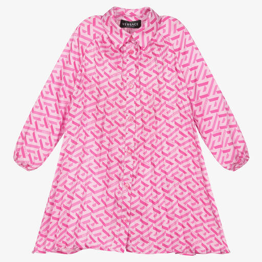 Versace-Girls Pink Greca Signature Shirt Dress  | Childrensalon Outlet