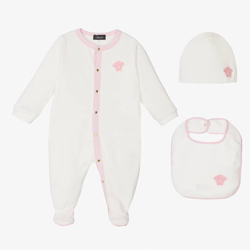 Versace-Girls Pink & Ivory Cotton Babygrow Gift Set | Childrensalon Outlet