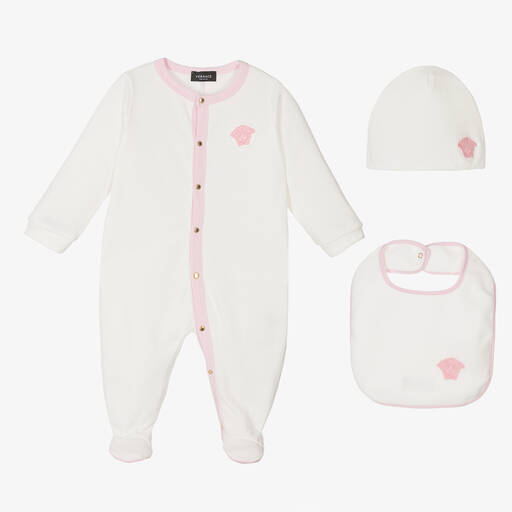 Versace-Girls Pink & Ivory Cotton Babygrow Gift Set | Childrensalon Outlet