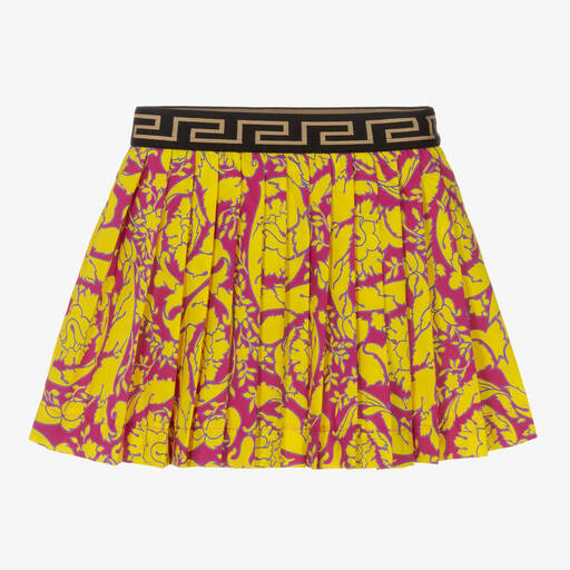 Versace-Girls Pink Pleated Cotton Barocco Skirt | Childrensalon Outlet
