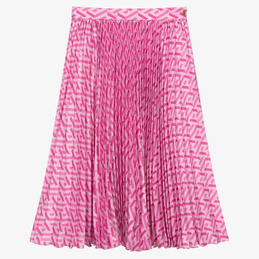 Versace-Girls Pink Pleated Greca Skirt  | Childrensalon Outlet