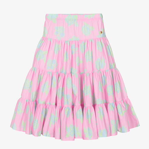 Versace-Girls Pink Rose Tiered Cotton Skirt | Childrensalon Outlet