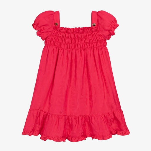 Versace-Girls Pink Satin Jacquard Dress | Childrensalon Outlet