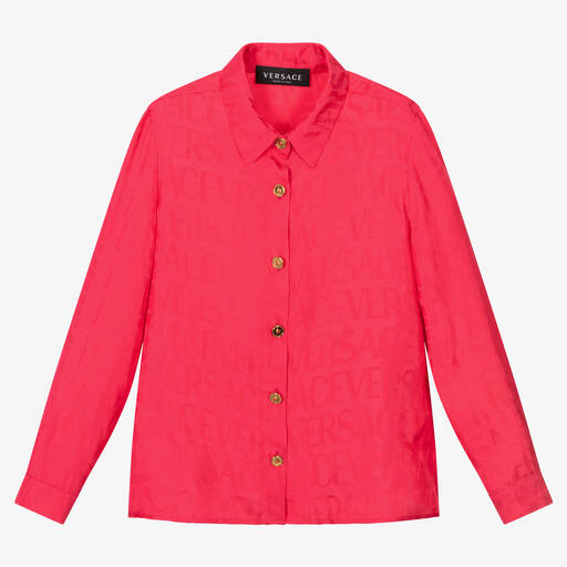 Versace-Girls Pink Satin Logo Shirt | Childrensalon Outlet
