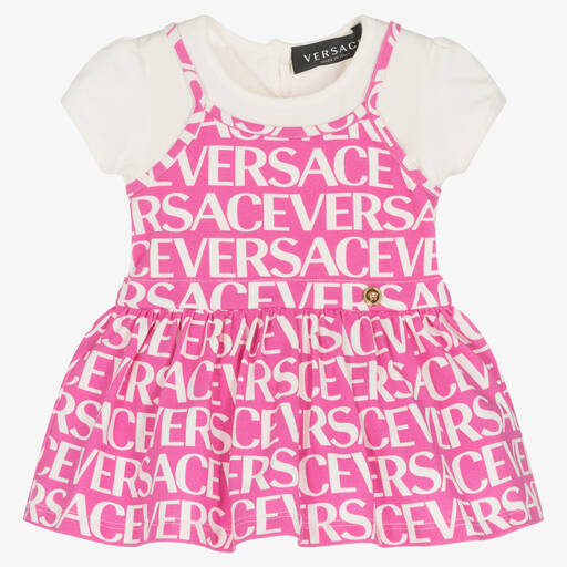 Versace-Girls Pink Versace On Repeat Print Dress | Childrensalon Outlet