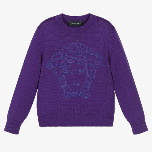 Versace-Girls Purple Wool Medusa Sweater | Childrensalon Outlet