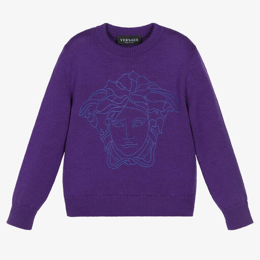 Versace-بلوفر صوف بكر محبوك لون بنفسجي للبنات | Childrensalon Outlet
