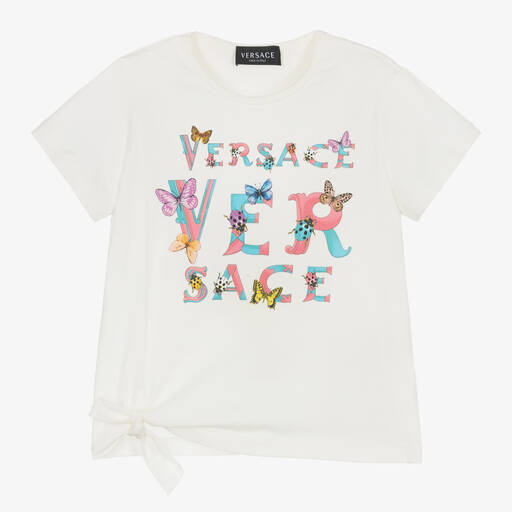 Versace-Girls White Butterfly T-Shirt | Childrensalon Outlet