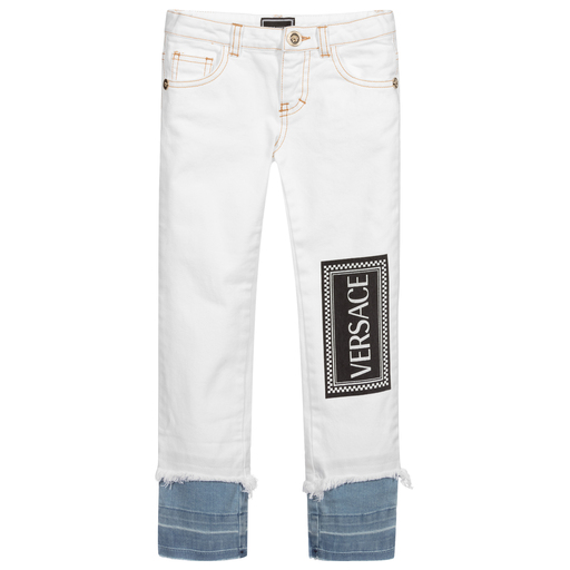 Versace-Girls White Cotton Jeans | Childrensalon Outlet