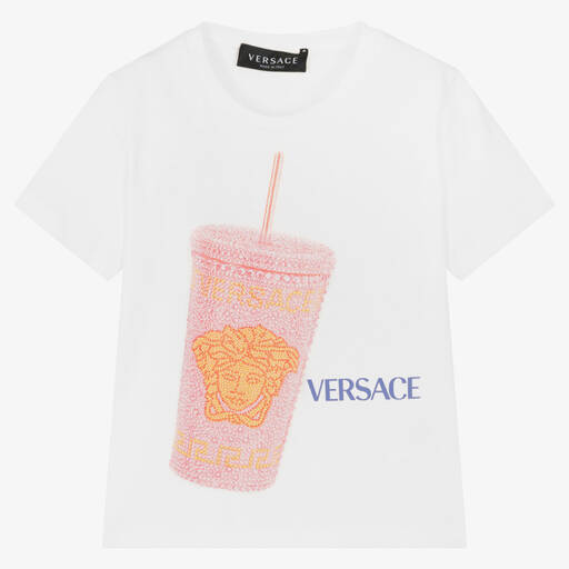Versace-Girls White Cotton Medusa Cup T-Shirt | Childrensalon Outlet