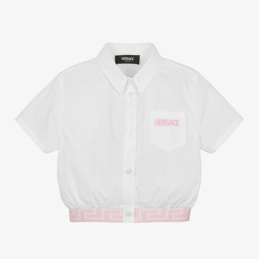 Versace-قميص كروب قطن لون أبيض للبنات | Childrensalon Outlet