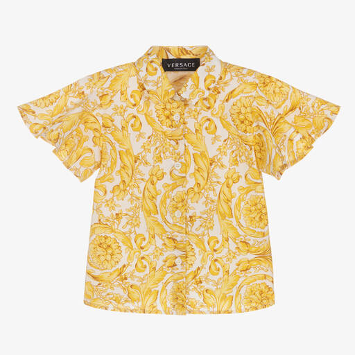 Versace-Girls White & Gold Barocco Blouse | Childrensalon Outlet