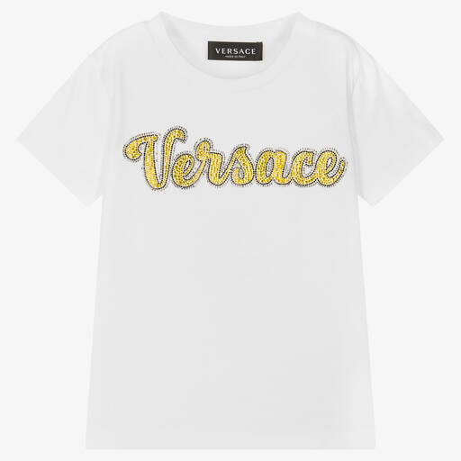 Versace-Girls White Logo T-Shirt  | Childrensalon Outlet