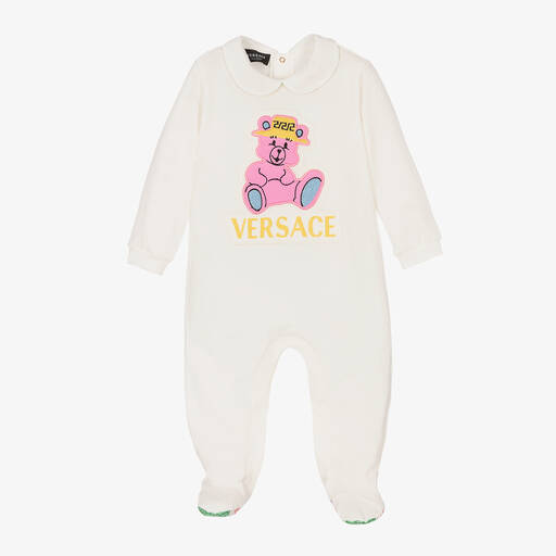Versace-Girls White & Pink Babygrow | Childrensalon Outlet