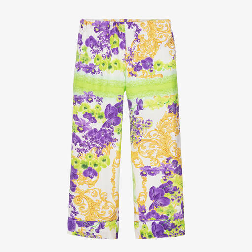 Versace-Weiße Seidenhose mit Orchideen (M) | Childrensalon Outlet