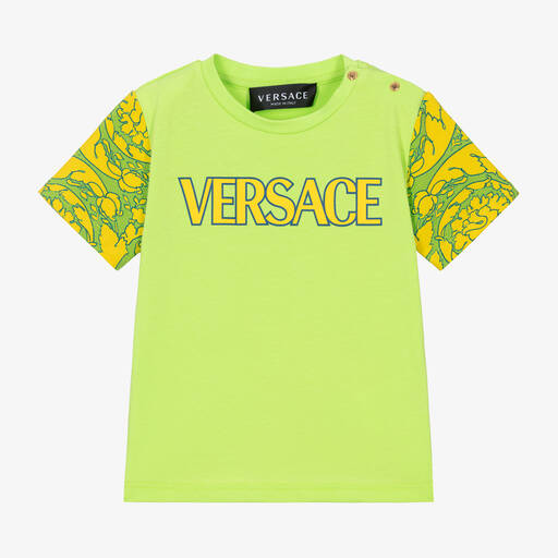 Versace-تيشيرت قطن جيرسي لون أخضر بطبعة باروك للأطفال | Childrensalon Outlet