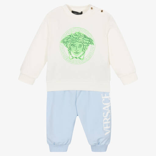 Versace-تراكسوت أطفال ولادي قطن جيرسي لون عاجي وأزرق | Childrensalon Outlet