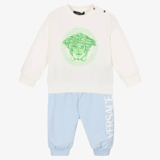 Versace-Survêtement ivoire et bleu Medusa | Childrensalon Outlet