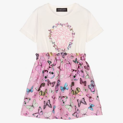 Versace-Ivory Jersey & Pink Silk Dress | Childrensalon Outlet