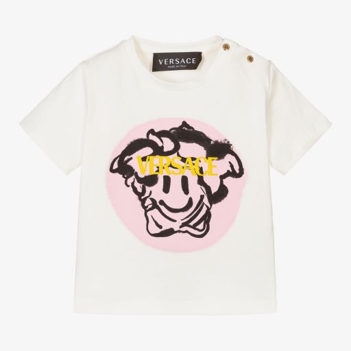 Versace-T-shirt ivoire Medusa Tag  | Childrensalon Outlet